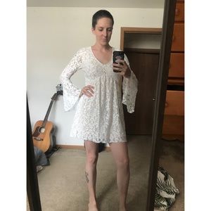 White lace overlay mini dress